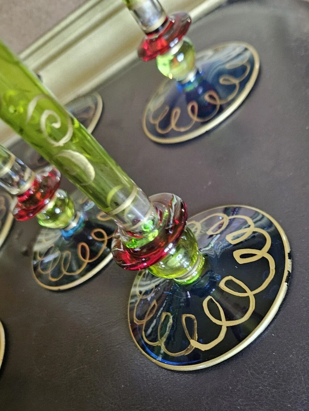 Vintage Pier 1 Set of 6 Hand Painted Colorful Champaign Glasses